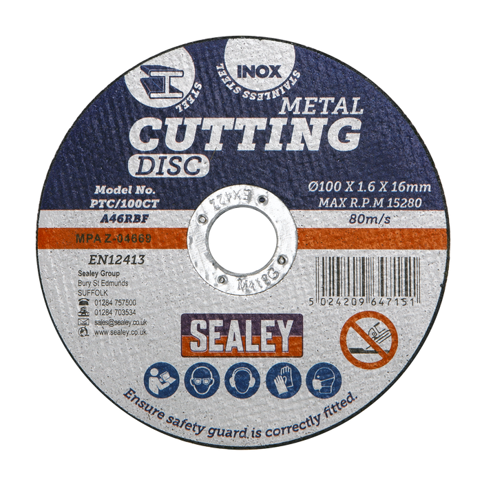 100 x 1.6mm Cutting Disc 16mm Bore - Pack of 50 | PTC/100CT50