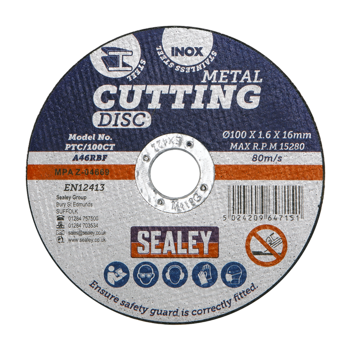 100 x 1.6mm Cutting Disc 16mm Bore | PTC/100CT