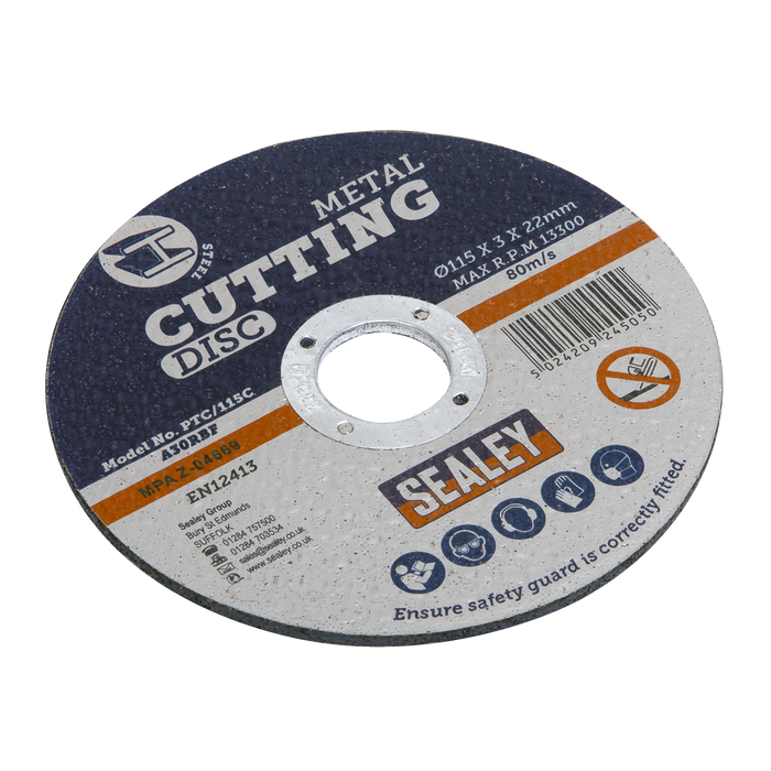115 x 3mm Cutting Disc 22mm Bore - Pack of 50 | PTC/115C50