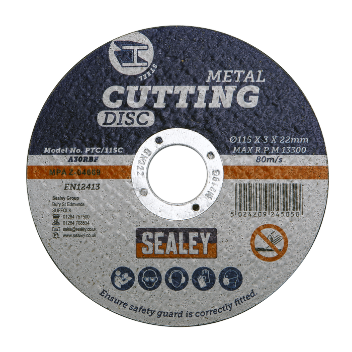 115 x 3mm Cutting Disc 22mm Bore - Pack of 50 | PTC/115C50