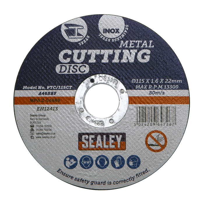 115 x 1.6mm Cutting Disc 22mm Bore - Pack of 50 | PTC/115CT50