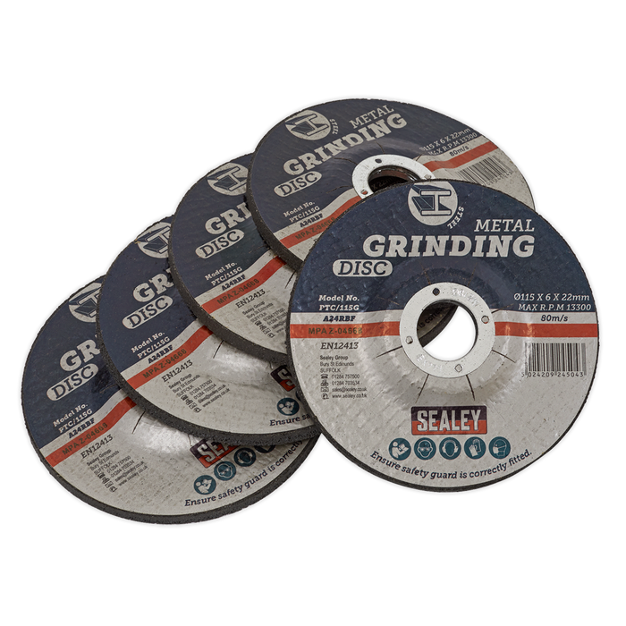 115 x 6mm Grinding Disc 22mm Bore - Pack of 5 | PTC/115G5