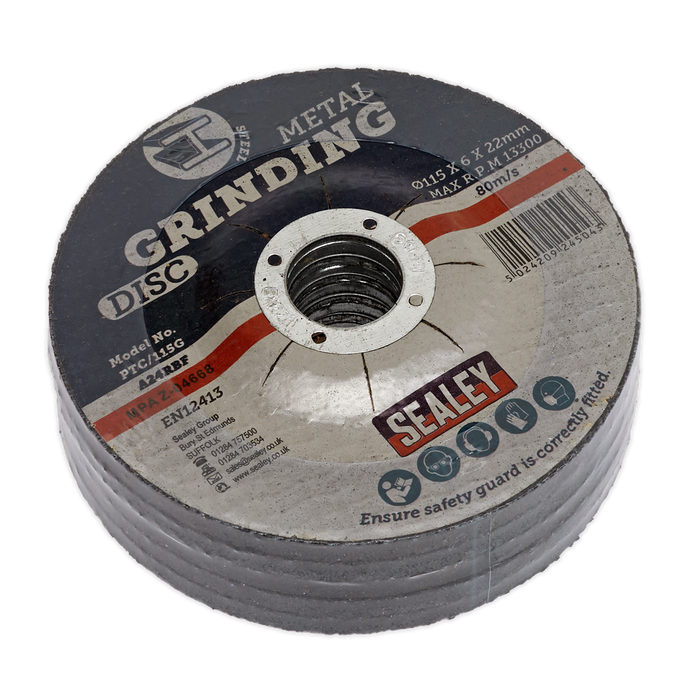 115 x 6mm Grinding Disc 22mm Bore - Pack of 5 | PTC/115G5
