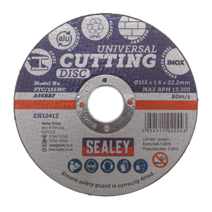 115 x 1.6mm Universal Cutting Disc 22mm Bore | PTC/115MC
