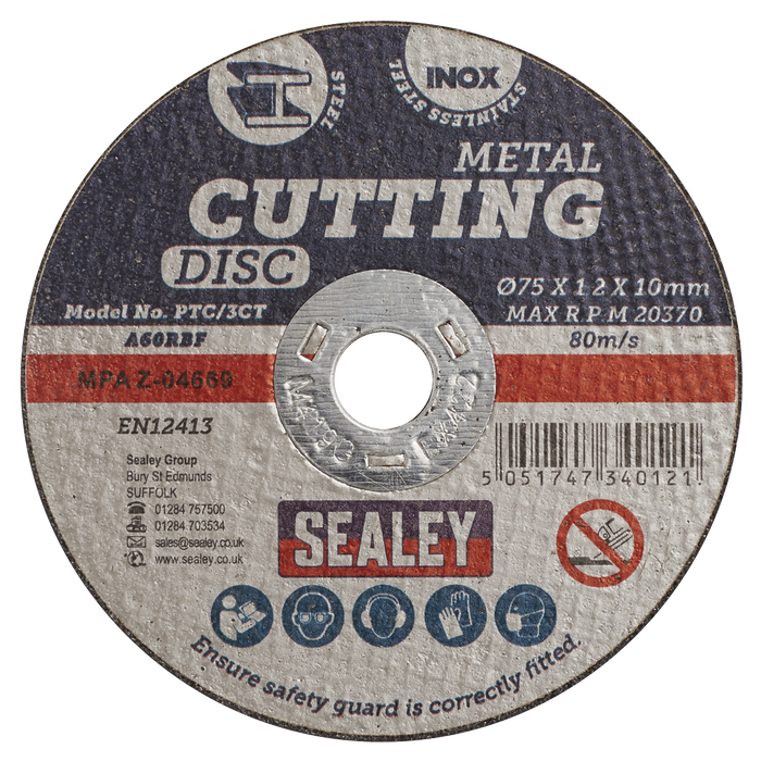 75 x 1.2mm Cutting Disc 10mm Bore - Pack of 100 | PTC/3CT100