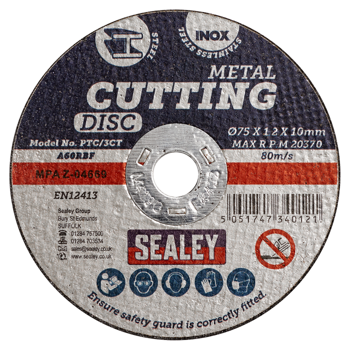 75 x 1.2mm Cutting Disc 10mm Bore - Pack of 10 | PTC/3CT10