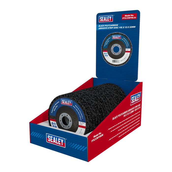 115 x 13mm Black Polycarbide Abrasive Strip Disc 22mm Bore - Display Box of 10 | PTC/CW115DB