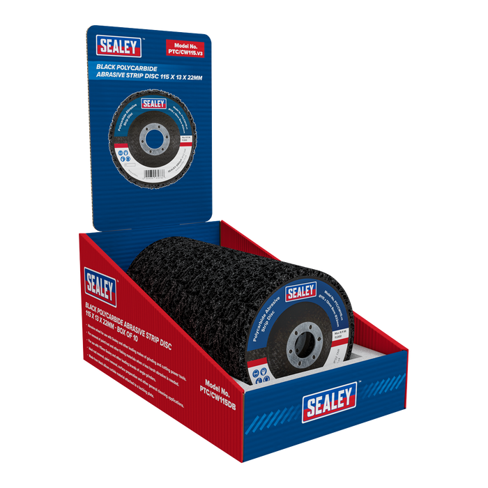 115 x 13mm Black Polycarbide Abrasive Strip Disc 22mm Bore - Display Box of 10 | PTC/CW115DB