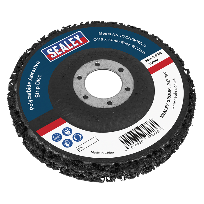 115 x 13mm Polycarbide Abrasive Strip Disc 22mm Bore - Black | PTC/CW115