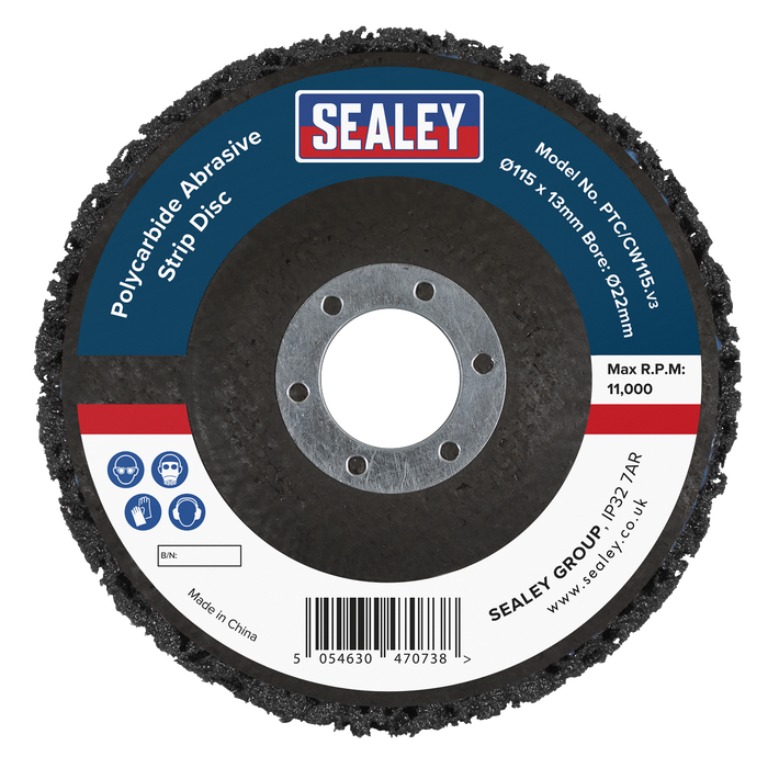 115 x 13mm Polycarbide Abrasive Strip Disc 22mm Bore - Black | PTC/CW115