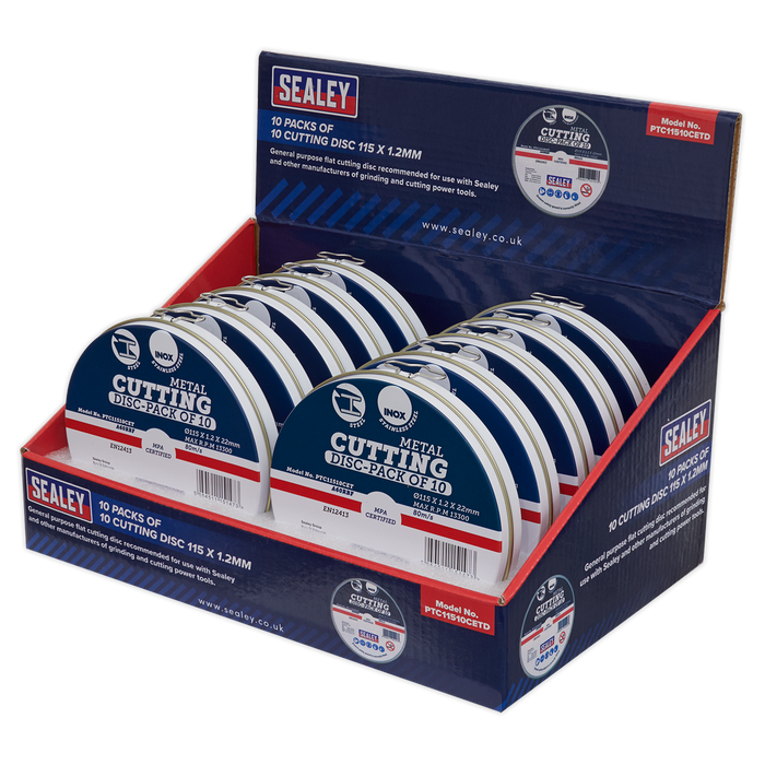 115 x 1.2mm Cutting Discs, Packs of 10 - Display Box 10 | PTC11510CETD