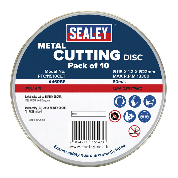 115 x 1.2mm Cutting Disc 22mm Bore - Pack of 10 | PTC11510CET