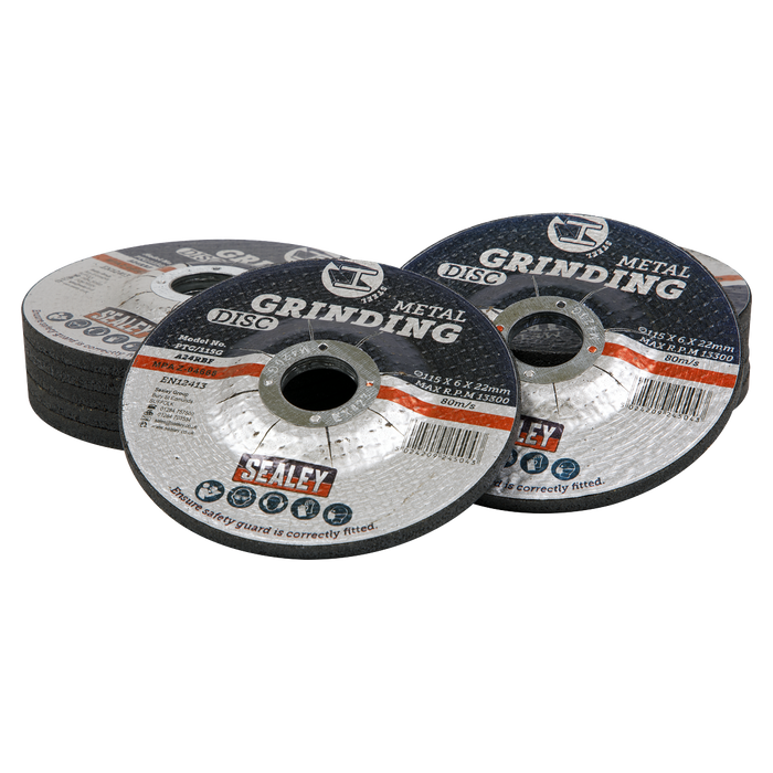 115 x 6mm Grinding Disc 22mm Bore - Pack of 12 | PTC115G12