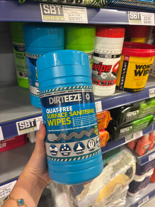 Dirteeze Quat-Free Surface Sanitiser Wipes, Tub of 250 Wipes | HMAXCL250QF
