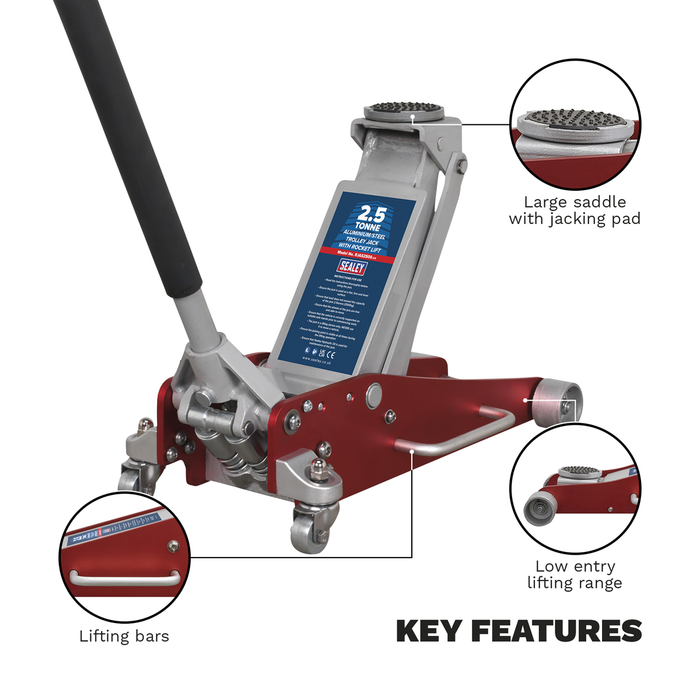 Aluminium/Steel Trolley Jack with Rocket Lift 2.5 Tonne | RJAS2500