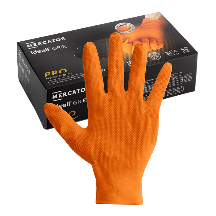 Mercator IDG Ideall Grip Strong Nitrile Gloves Orange | IDG