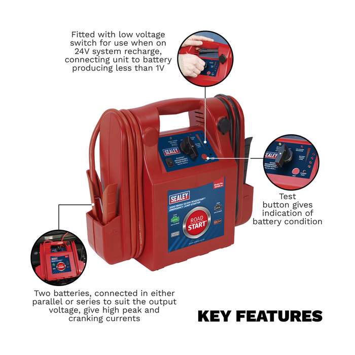 RoadStart® 12/24V Emergency Jump Starter 3200/1600 Peak Amps | RS105