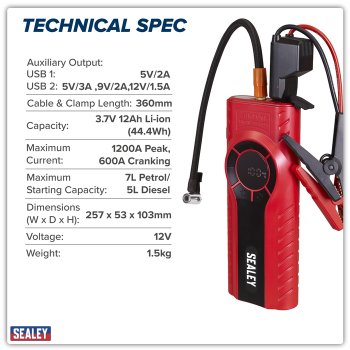 RoadStart® 12V Jump Starter & Tyre Inflator 1200A | RS1200TI