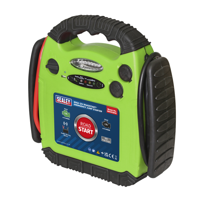 RoadStart® 12V Emergency Jump Starter 900 Peak Amps - Hi-Vis Green | RS1312HV