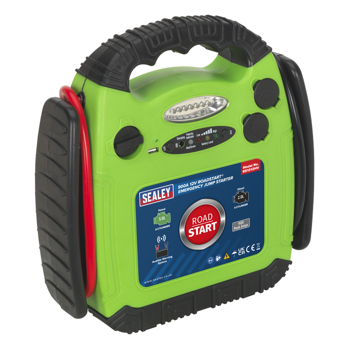 RoadStart® 12V Emergency Jump Starter 900 Peak Amps - Hi-Vis Green | RS1312HV