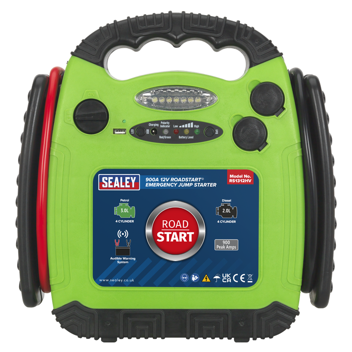 RoadStart® 12V Emergency Jump Starter 900 Peak Amps - Hi-Vis Green | RS1312HV