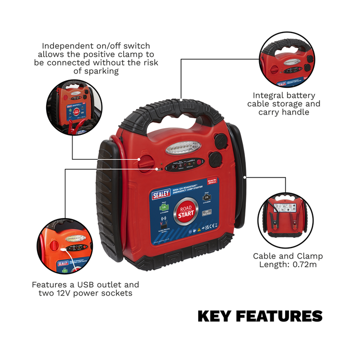 RoadStart® 12V Emergency Jump Starter 900 Peak Amps | RS131