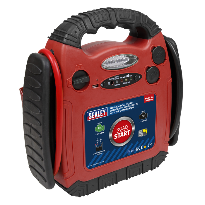 RoadStart® 12V Emergency Jump Starter with Air Compressor 900 Peak Amps | RS132