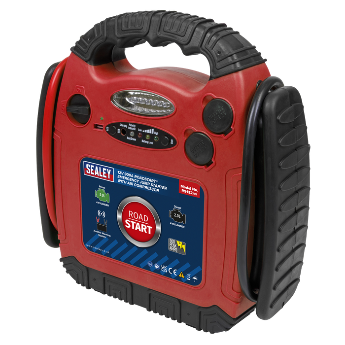 RoadStart® 12V Emergency Jump Starter with Air Compressor 900 Peak Amps | RS132