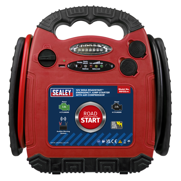 RoadStart® 12V Emergency Jump Starter with Air Compressor 900 Peak Amps | RS132