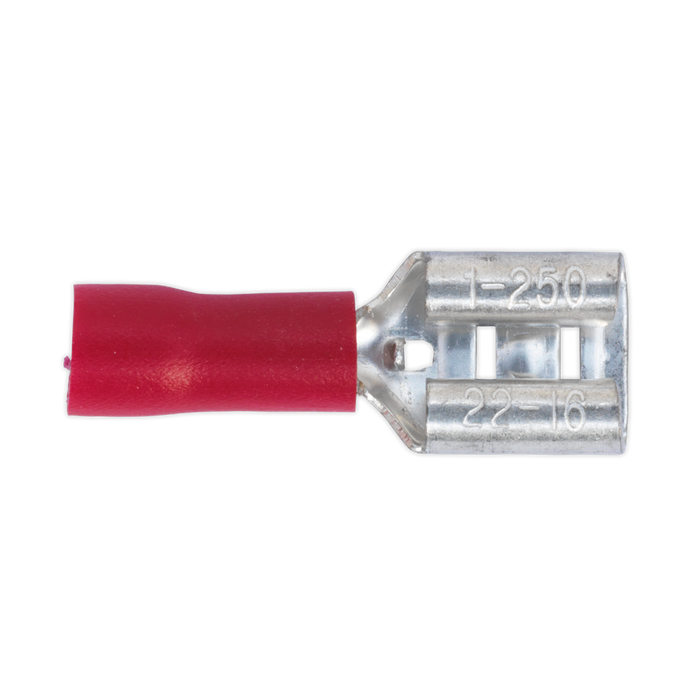 Push-On Female Terminal 6.3mm, Red - Pack of 100 | RT21