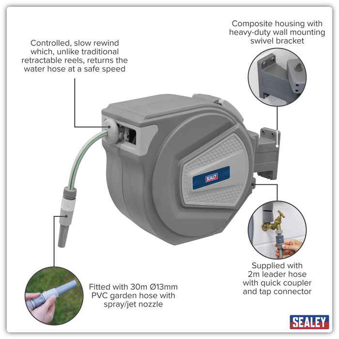 Auto-Rewind Control Garden Hose Reel 30m | RWH30
