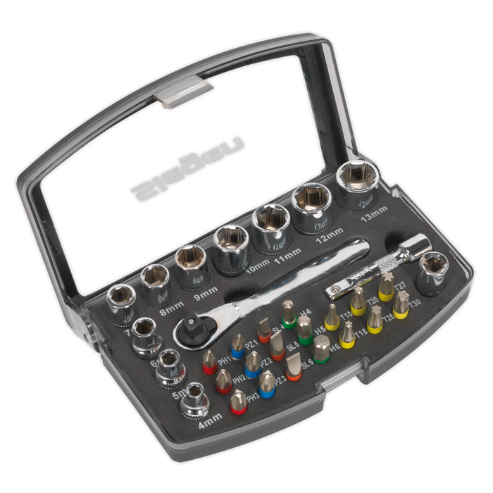 Siegen Socket & Bit Set 1/4"Sq Drive 31pc | S01036