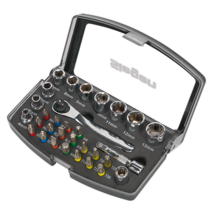 Siegen Socket & Bit Set 1/4"Sq Drive 31pc | S01036