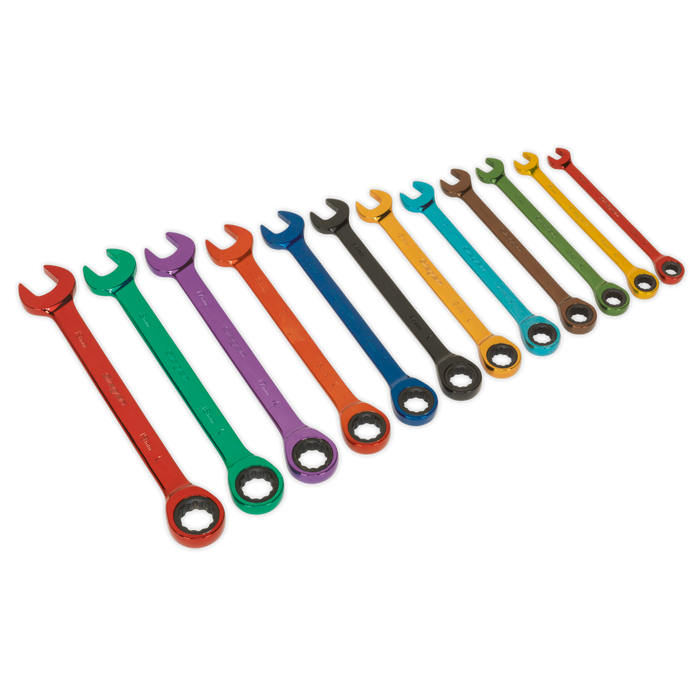 Siegen Multi-Coloured Combination Ratchet Spanner Set 12pc | S01075