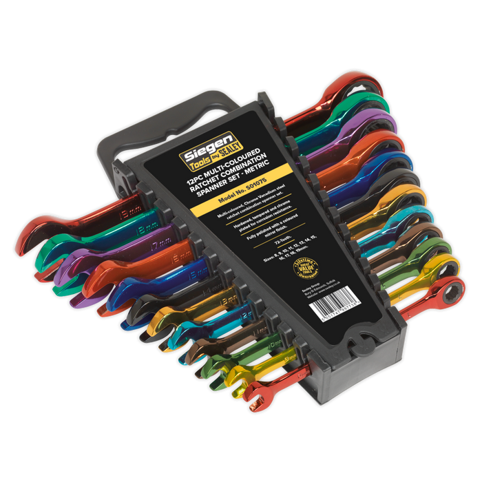 Siegen Multi-Coloured Combination Ratchet Spanner Set 12pc | S01075