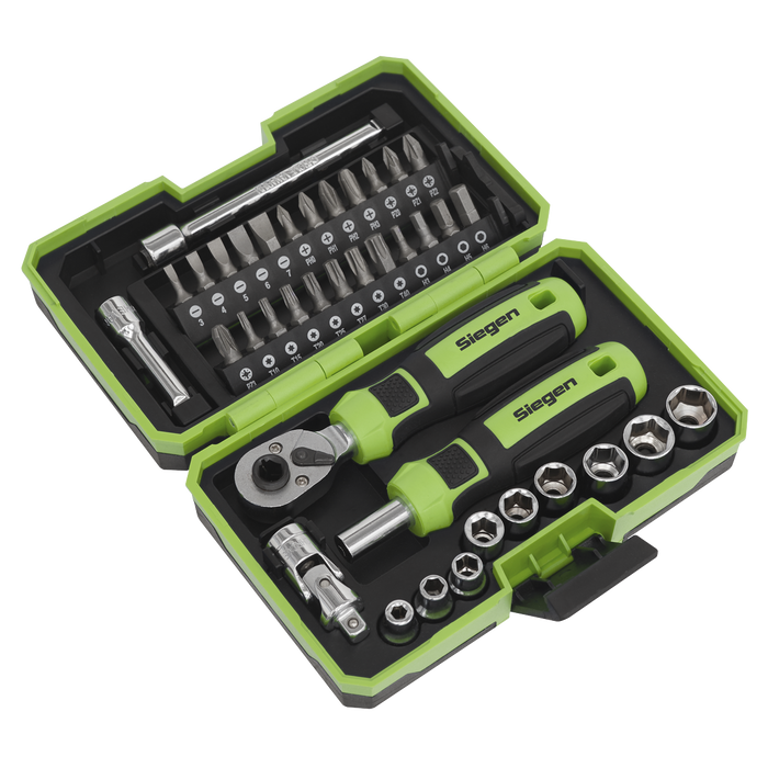 Siegen Socket & Bit Set 1/4"Sq Drive 38pc | S01255