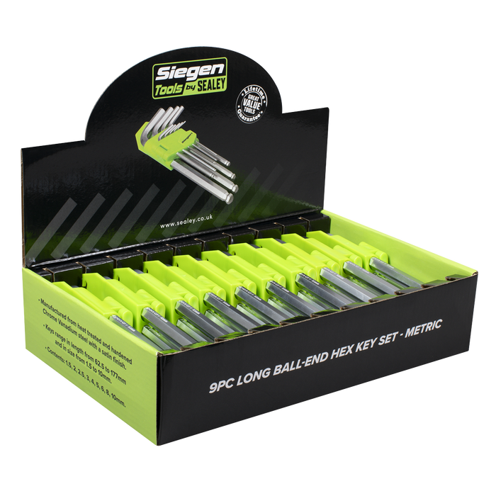 Siegen Long Ball-End Hex Key Set 9pc - Display Box of 10 | S01263