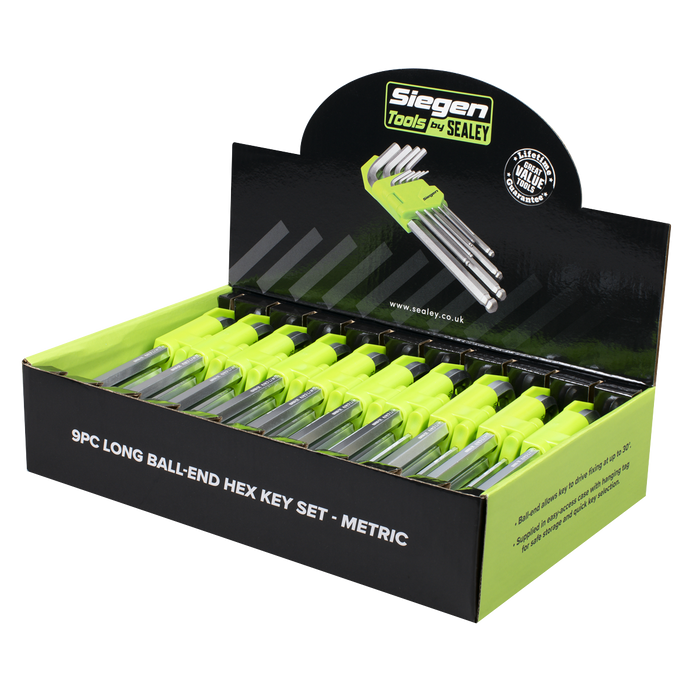 Siegen Long Ball-End Hex Key Set 9pc - Display Box of 10 | S01263