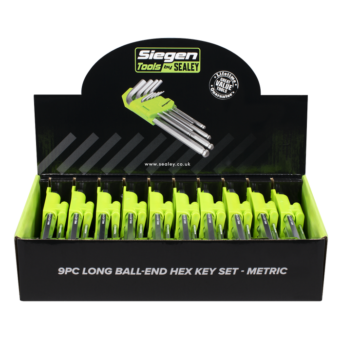 Siegen Long Ball-End Hex Key Set 9pc - Display Box of 10 | S01263