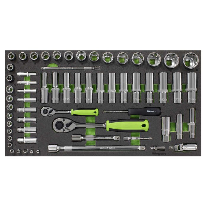 Siegen Socket Set with Tool Tray 1/4" & 1/2"Sq Drive 62pc | S01271