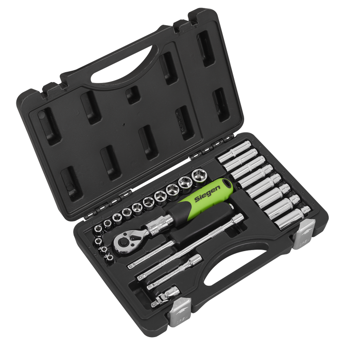 Siegen Extendable Ratchet Socket Set 1/4"Sq Drive 26pc | S01286