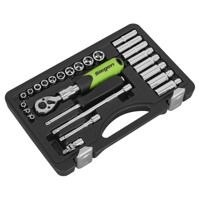 Siegen Extendable Ratchet Socket Set 1/4"Sq Drive 26pc | S01286