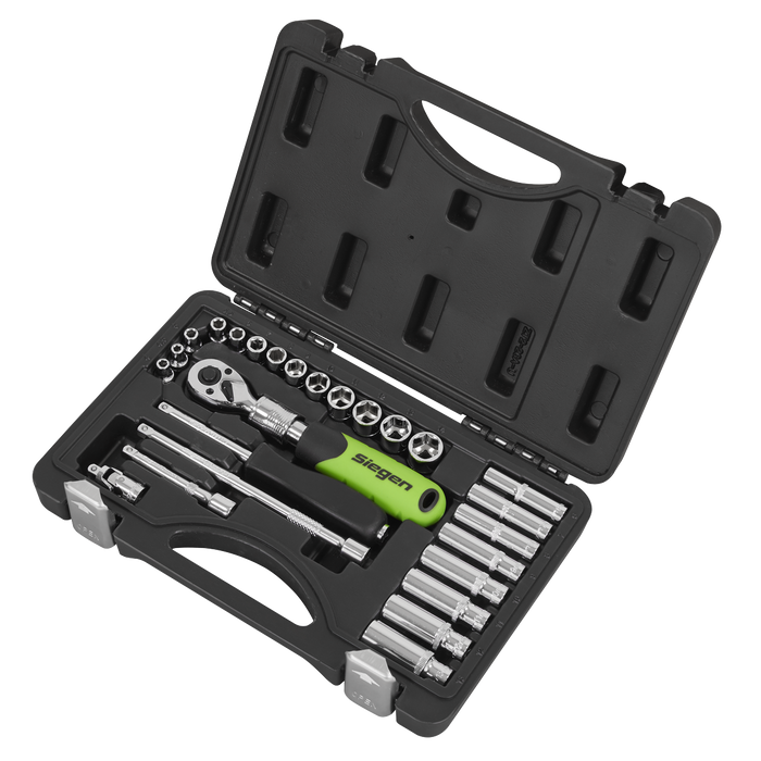Siegen Extendable Ratchet Socket Set 1/4"Sq Drive 26pc | S01286