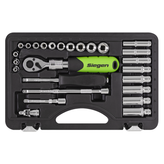 Siegen Extendable Ratchet Socket Set 1/4"Sq Drive 26pc | S01286