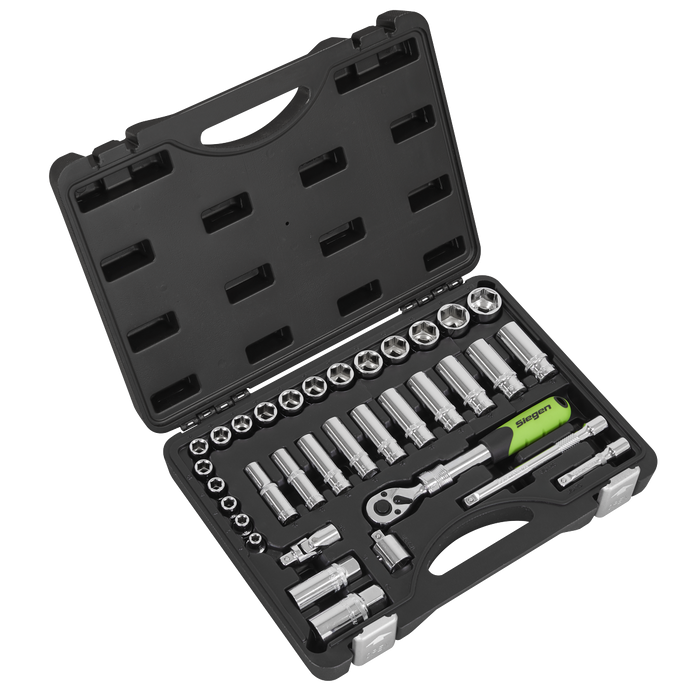 Siegen Extendable Ratchet Socket Set 3/8"Sq Drive 34pc | S01287