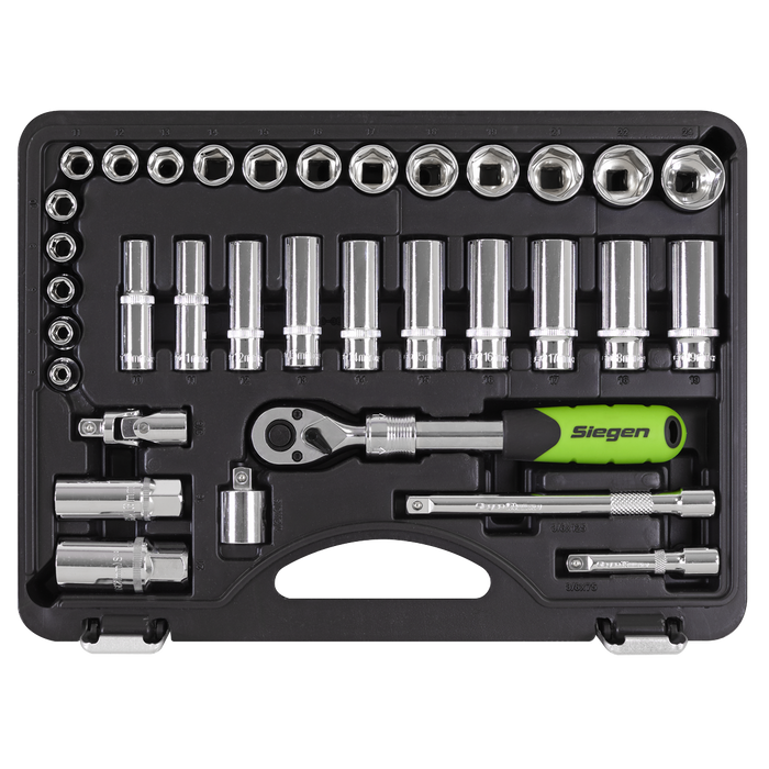 Siegen Extendable Ratchet Socket Set 3/8"Sq Drive 34pc | S01287