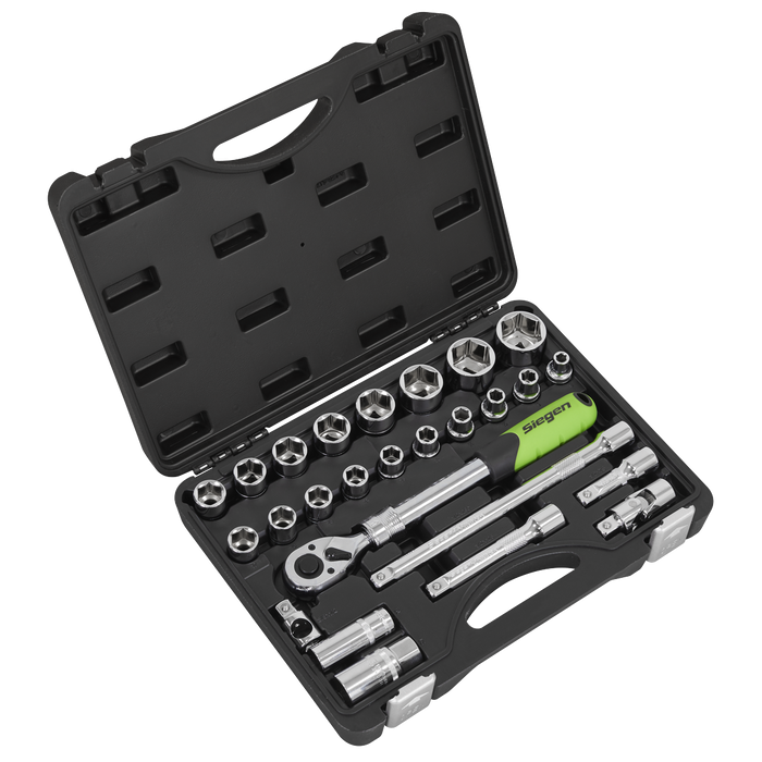 Siegen Extendable Ratchet Socket Set 1/2"Sq Drive 26pc | S01288