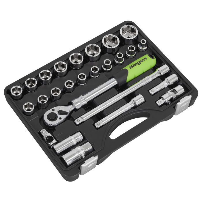 Siegen Extendable Ratchet Socket Set 1/2"Sq Drive 26pc | S01288