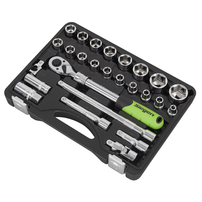 Siegen Extendable Ratchet Socket Set 1/2"Sq Drive 26pc | S01288
