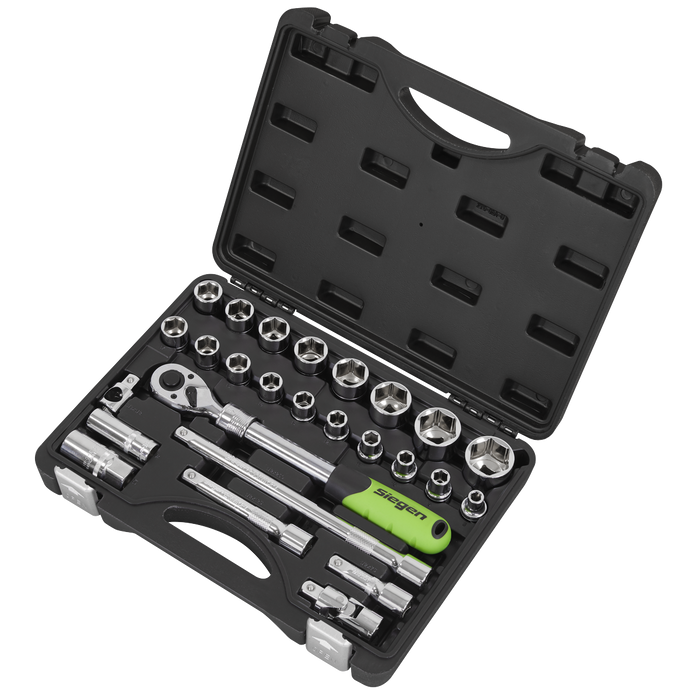 Siegen Extendable Ratchet Socket Set 1/2"Sq Drive 26pc | S01288